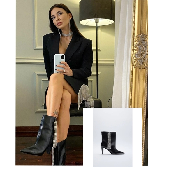 Zara leather ankle boots with sparkly fringe - Picture 2 of 11